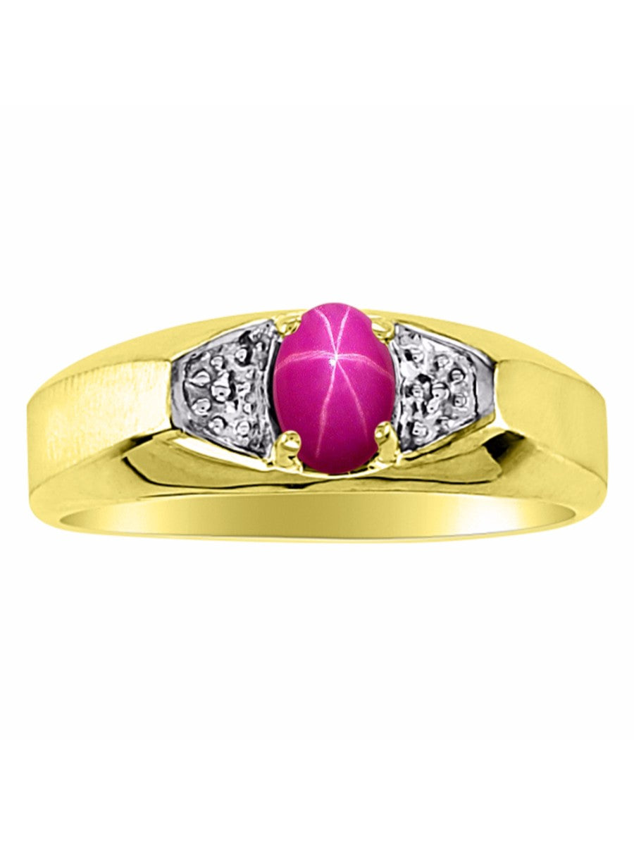 RYLOS Men's 14K Yellow Gold Classic 6X4MM Oval Gemstone & Diamond Ring - Birthstone Elegance, Sizes 8-13