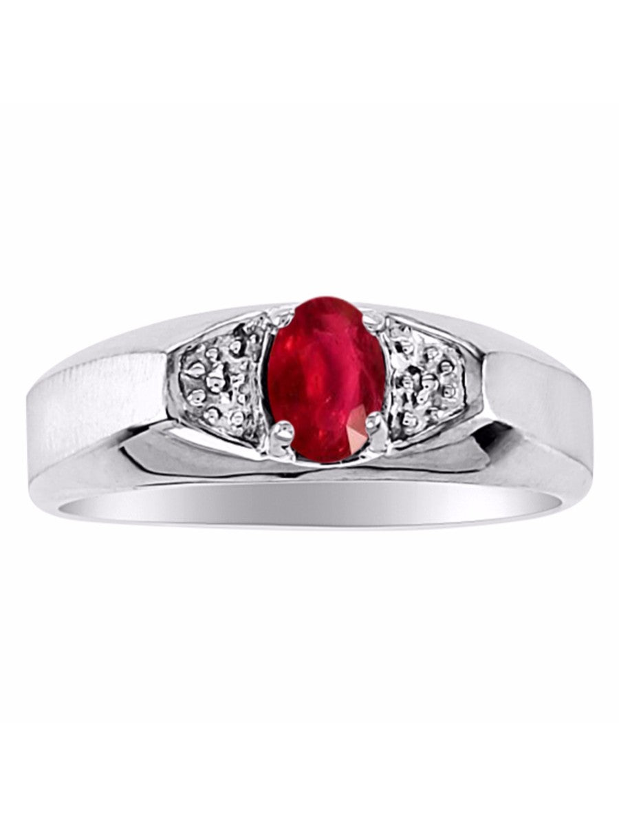 RYLOS Men's Sterling Silver Classic 6X4MM Oval Gemstone & Diamond Ring - Birthstone Elegance, Sizes 8-13