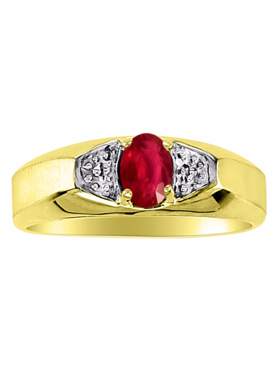 RYLOS Men's 14K Yellow Gold Classic 6X4MM Oval Gemstone & Diamond Ring - Birthstone Elegance, Sizes 8-13