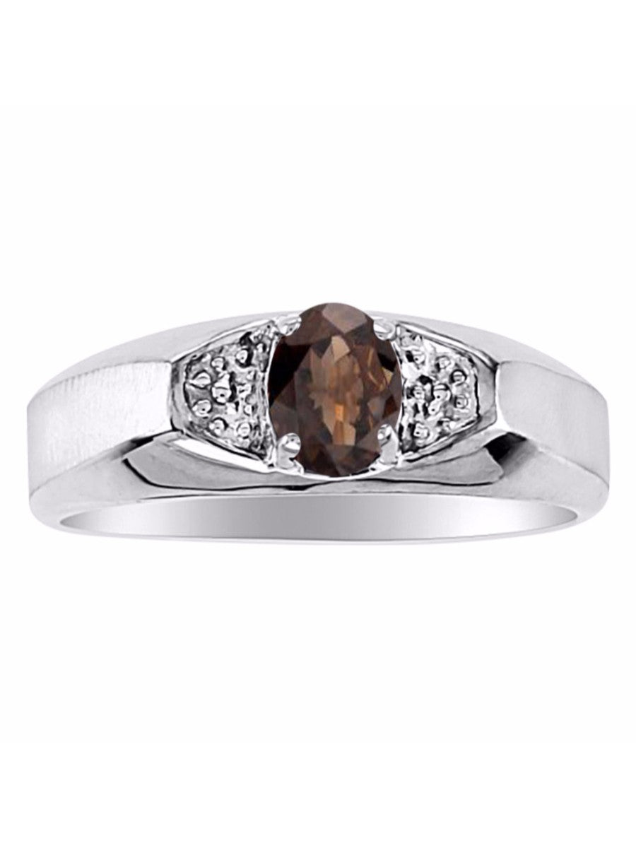 RYLOS Men's Sterling Silver Classic 6X4MM Oval Gemstone & Diamond Ring - Birthstone Elegance, Sizes 8-13
