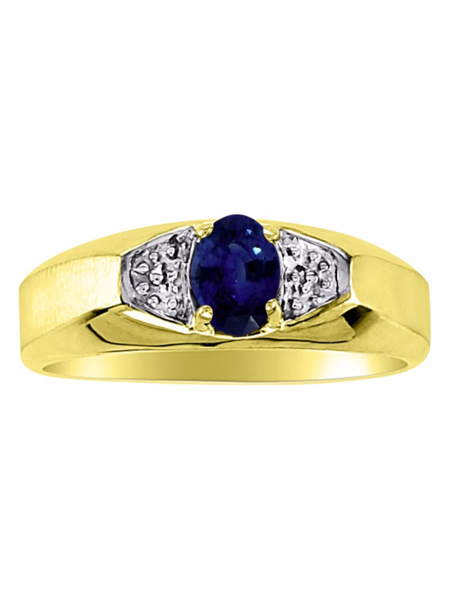 RYLOS Men's 14K Yellow Gold Classic 6X4MM Oval Gemstone & Diamond Ring - Birthstone Elegance, Sizes 8-13