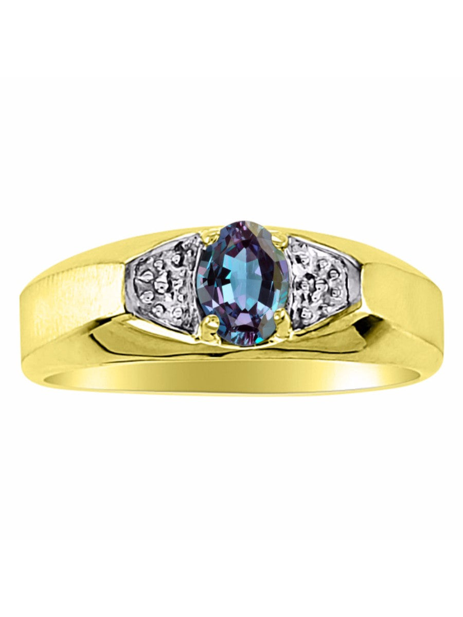 RYLOS Men's 14K Yellow Gold Classic 6X4MM Oval Gemstone & Diamond Ring - Birthstone Elegance, Sizes 8-13