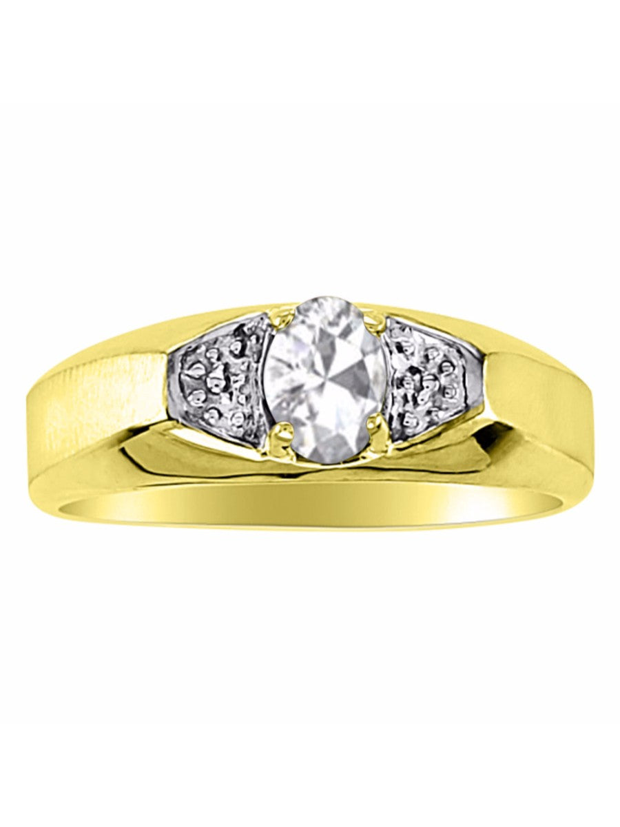 RYLOS Men's Yellow Gold-Plated Silver Classic 6X4MM Oval Gemstone & Diamond Ring - Birthstone Elegance, Sizes 8-13