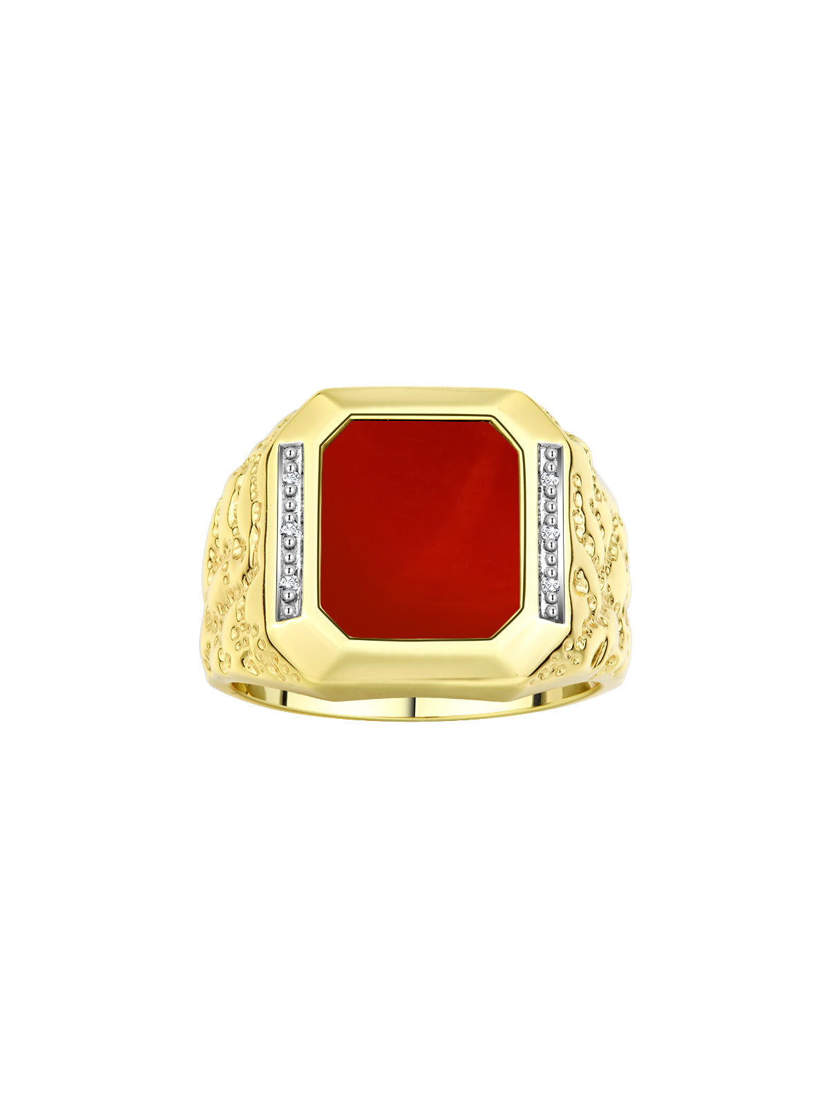 RYLOS Men's Rings With Diamonds and Black Onyx, Tiger Eye, Blue, Green, or Red Quartz Set in Designer Nugget Style - Unique Yellow Gold Plated Silver Rings for Men, Sizes 8-13