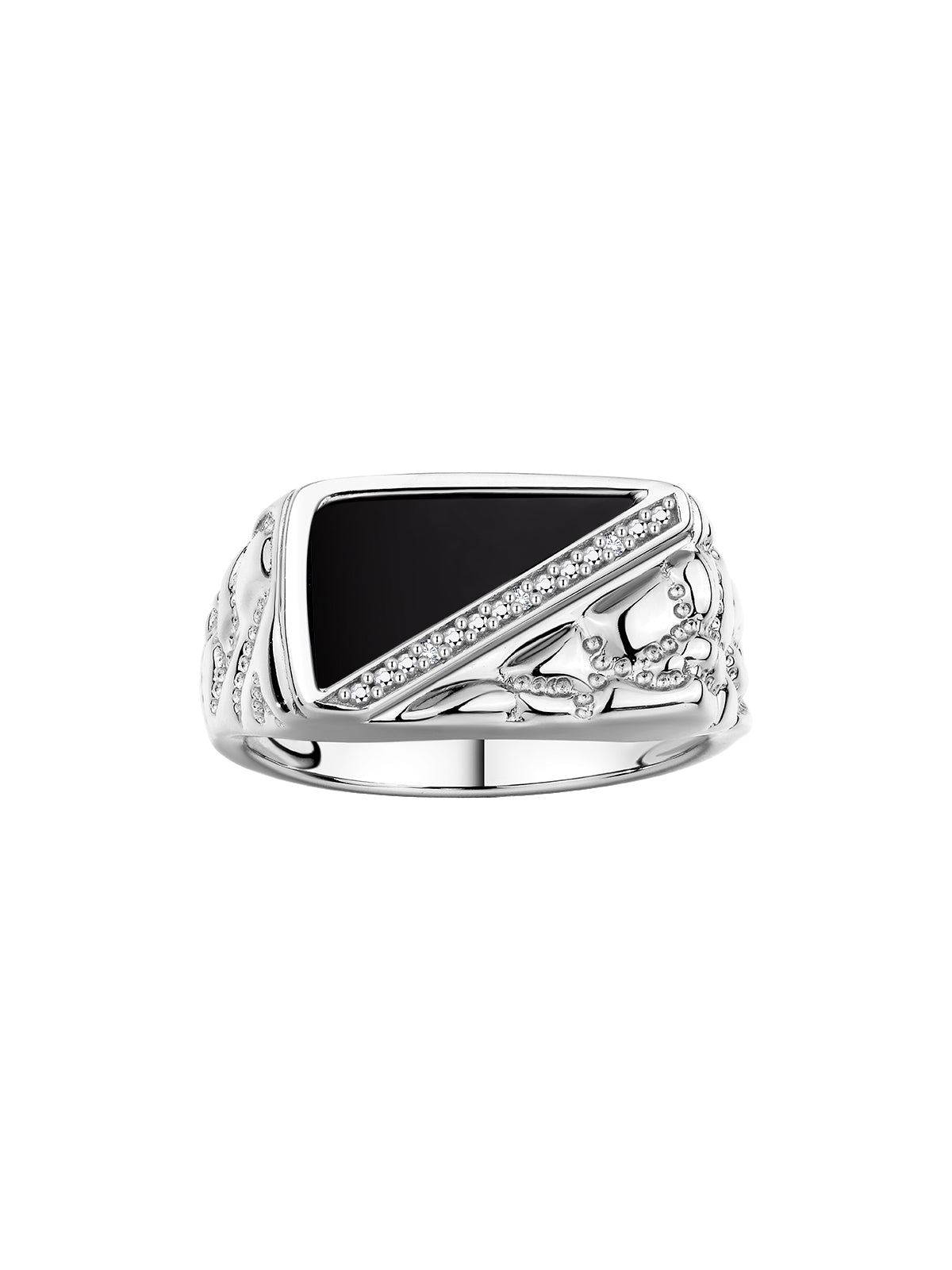 RYLOS Men's Rings With Diamonds and Black Onyx in Designer Nugget Style Sterling Silver Ring or Yellow Gold Plated Silver - Unique Rings for Men, Sizes 8-13.