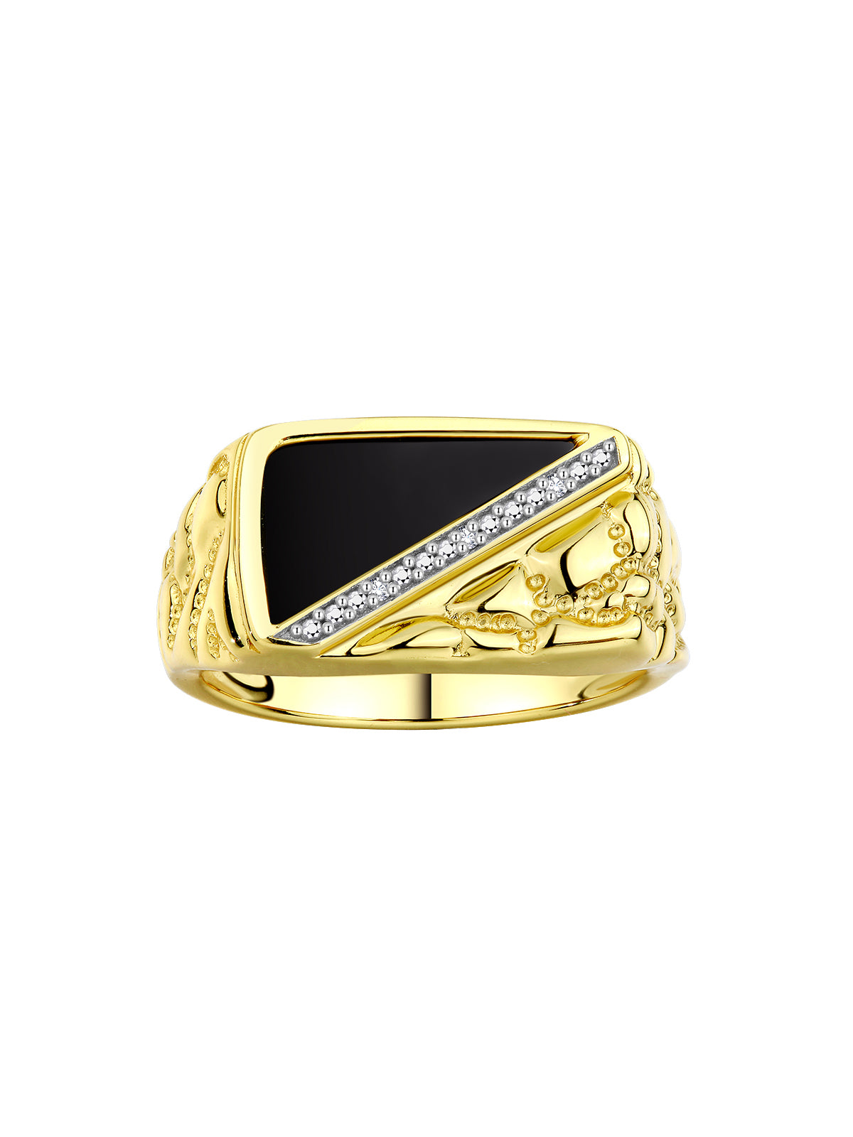 RYLOS Men's Rings With Diamonds and Black Onyx in Designer Nugget Style Sterling Silver Ring or Yellow Gold Plated Silver - Unique Rings for Men, Sizes 8-13.