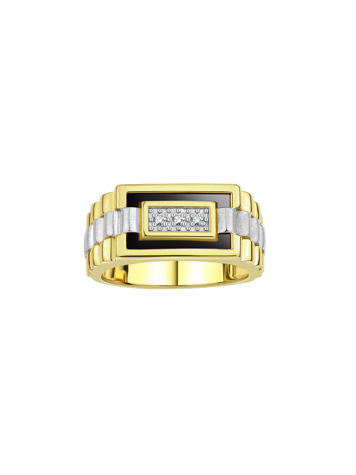 RYLOS Yellow Gold Plated Silver Men's Ring featuring Diamonds, Onyx, vibrant Quartz in Blue, Red, and Green, along with striking Tiger Eye in sizes 8 to 13