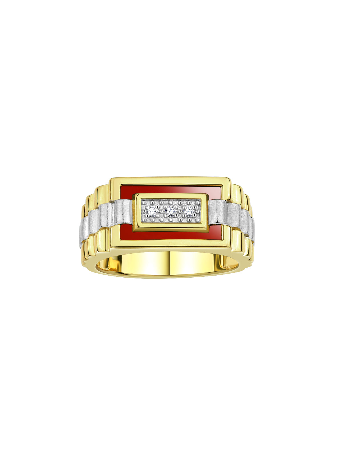 RYLOS Yellow Gold Plated Silver Men's Ring featuring Diamonds, Onyx, vibrant Quartz in Blue, Red, and Green, along with striking Tiger Eye in sizes 8 to 13