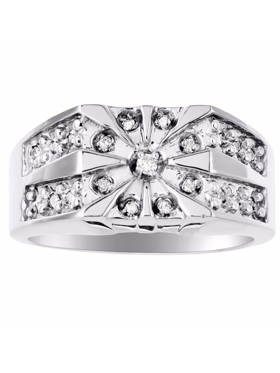 RYLOS Men's 14K White or 14K Yellow Gold Starburst Style Ring with 0.25 Carats Diamonds – Designer Jewelry in Sizes 6-13