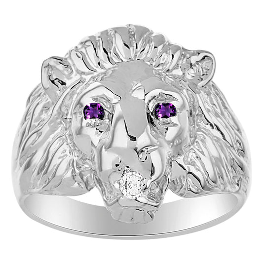 RYLOS  Lion Head Ring with Gemstone Eyes & Diamond Mouth – Fun Designer Rings in Sizes 8-13 in Sterling Silver