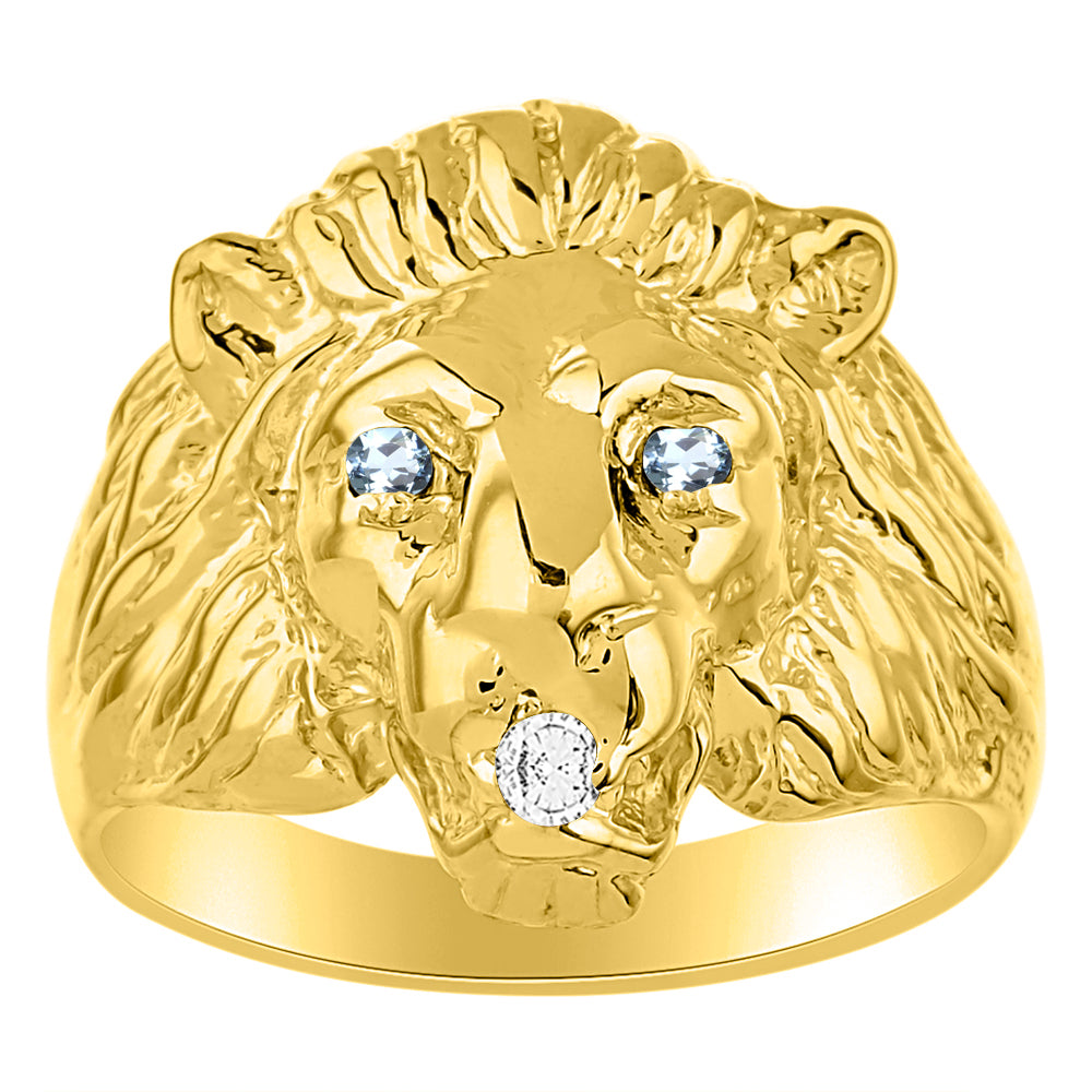 RYLOS  Lion Head Ring with Gemstone Eyes & Diamond Mouth – Fun Designer Rings in Sizes 8-13 in Yellow Gold Plated Silver