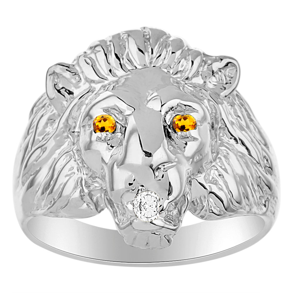 RYLOS  Lion Head Ring with Gemstone Eyes & Diamond Mouth – Fun Designer Rings in Sizes 8-13 in Sterling Silver