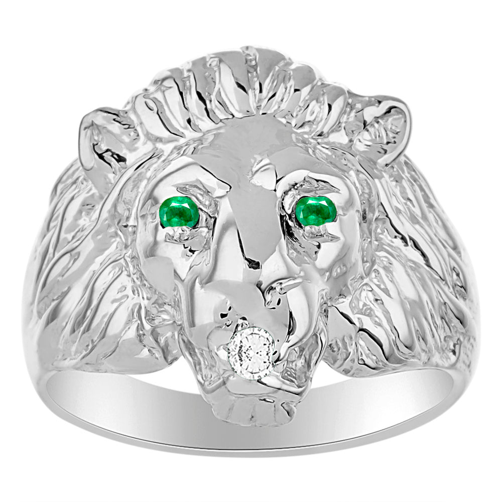 RYLOS  Lion Head Ring with Gemstone Eyes & Diamond Mouth – Fun Designer Rings in Sizes 8-13 in Sterling Silver