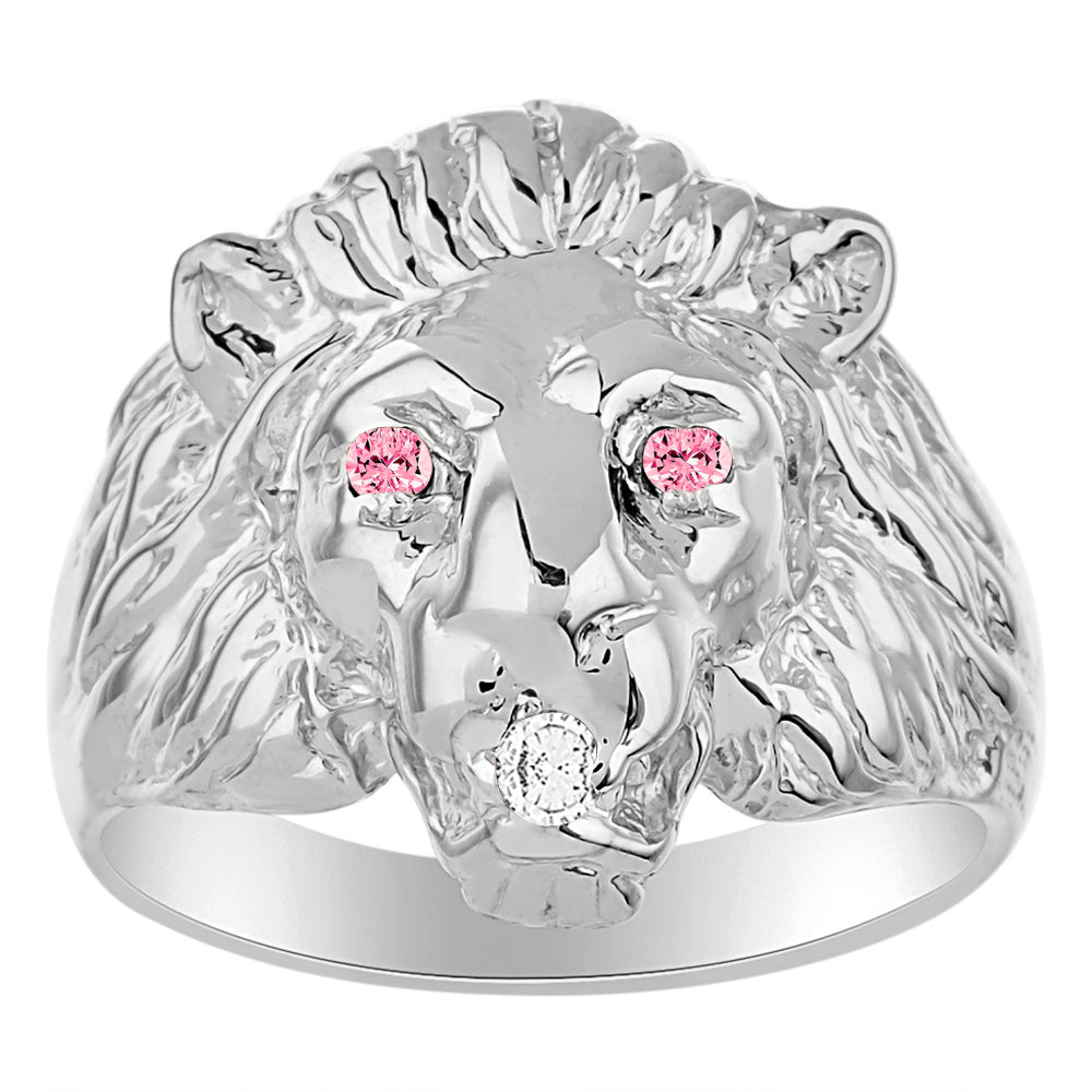 RYLOS  Lion Head Ring with Gemstone Eyes & Diamond Mouth – Fun Designer Rings in Sizes 8-13 in Sterling Silver