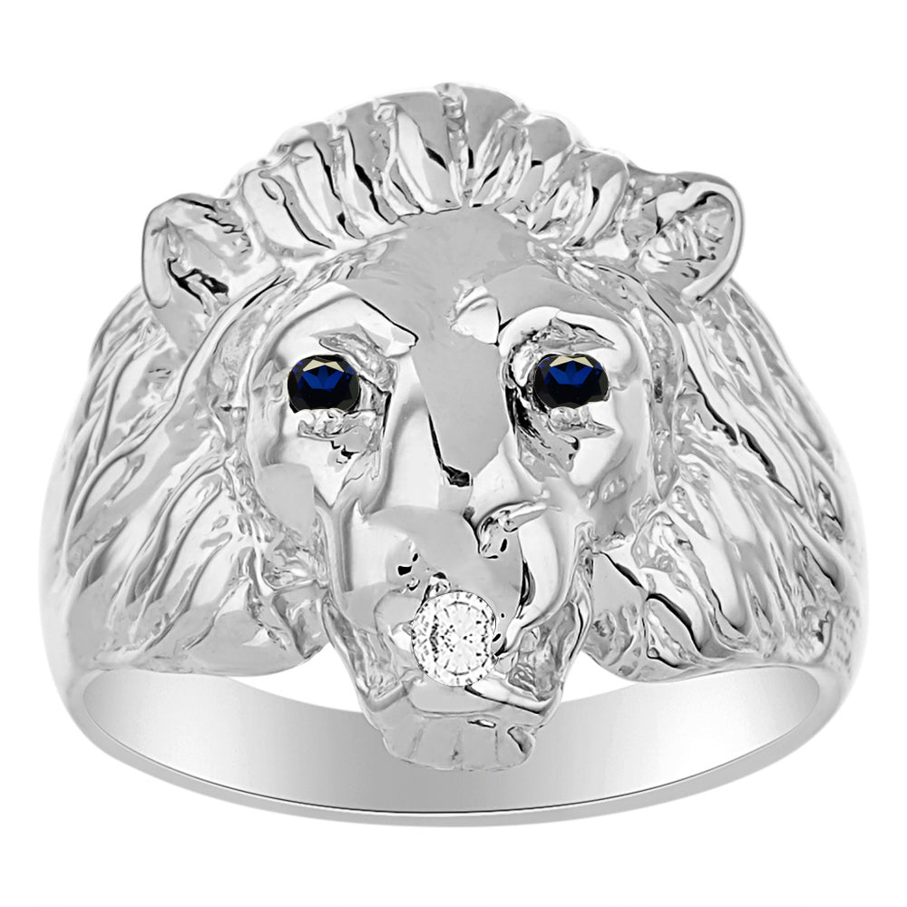 RYLOS  Lion Head Ring with Gemstone Eyes & Diamond Mouth – Fun Designer Rings in Sizes 8-13 in Sterling Silver