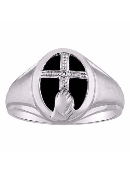 RYLOS Unisex Sterling Silver or Yellow Gold Plated Silver Religious Cross Prayer Ring with Diamonds and Black Onyx Deigner Jewelry in Sizes 8-13