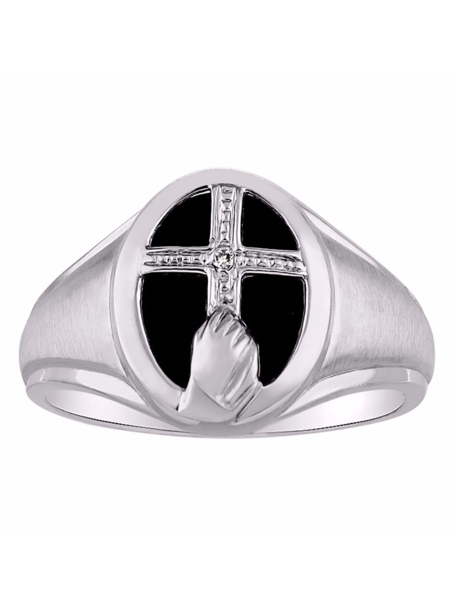 RYLOS Unisex 14K White Gold or 14K Yellow Gold Religious Cross Prayer Ring with Diamonds and Black Onyx Deigner Jewelry in Sizes 8-13
