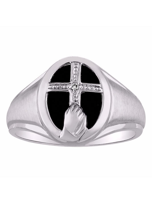 RYLOS Unisex 14K White Gold or 14K Yellow Gold Religious Cross Prayer Ring with Diamonds and Black Onyx Deigner Jewelry in Sizes 8-13