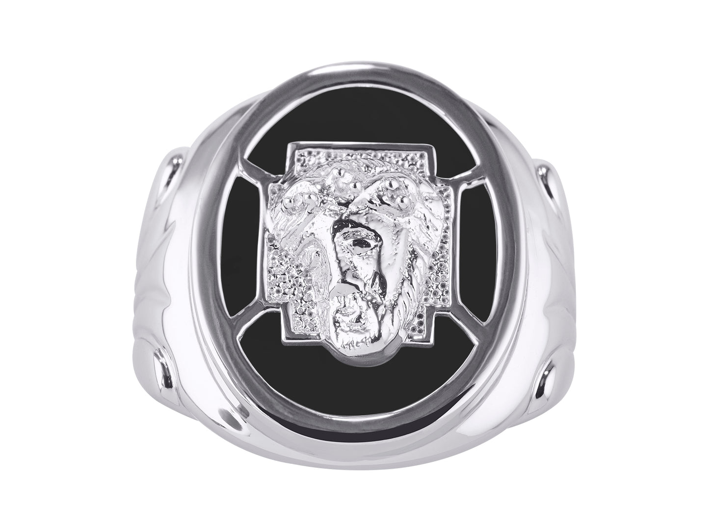 RYLOS Men's Sterling Silver Religious Style Ring with Christ Head Design, Diamonds, and Onyx, Quartz, or Tiger Eye Designer Men's Jewelry in Sizes 8-13