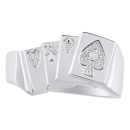 RYLOS Designer 4 of a Kind Aces; Lucky Poker Royal Flush Ring with Diamonds in Sterling Silver or Yellow Gold Plated Silver – Lucky Ring Sizes 6-13