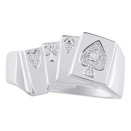 RYLOS Designer 4 of a Kind Aces; Lucky Poker Royal Flush Ring with Diamonds in Sterling Silver or Yellow Gold Plated Silver – Lucky Ring Sizes 6-13