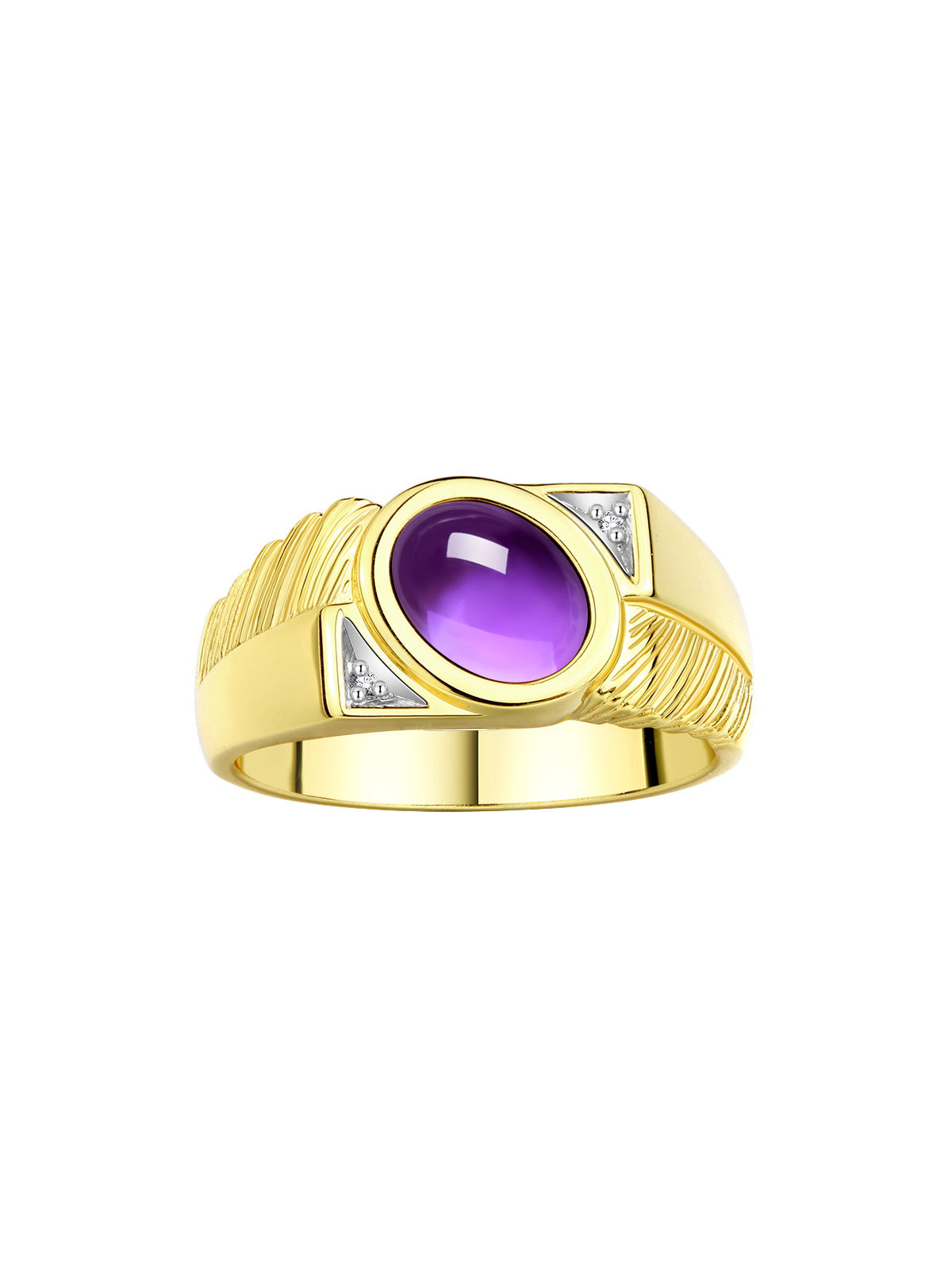 RYLOS Men's Yellow Gold Plated Silver Ring with Oval Cabochon Gem Stone & Diamonds, Sizes 8-13 - Elevate Your Style!