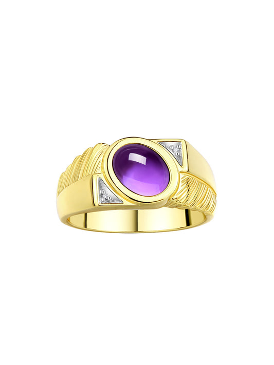 RYLOS Men's Yellow Gold Plated Silver Ring with Oval Cabochon Gem Stone & Diamonds, Sizes 8-13 - Elevate Your Style!