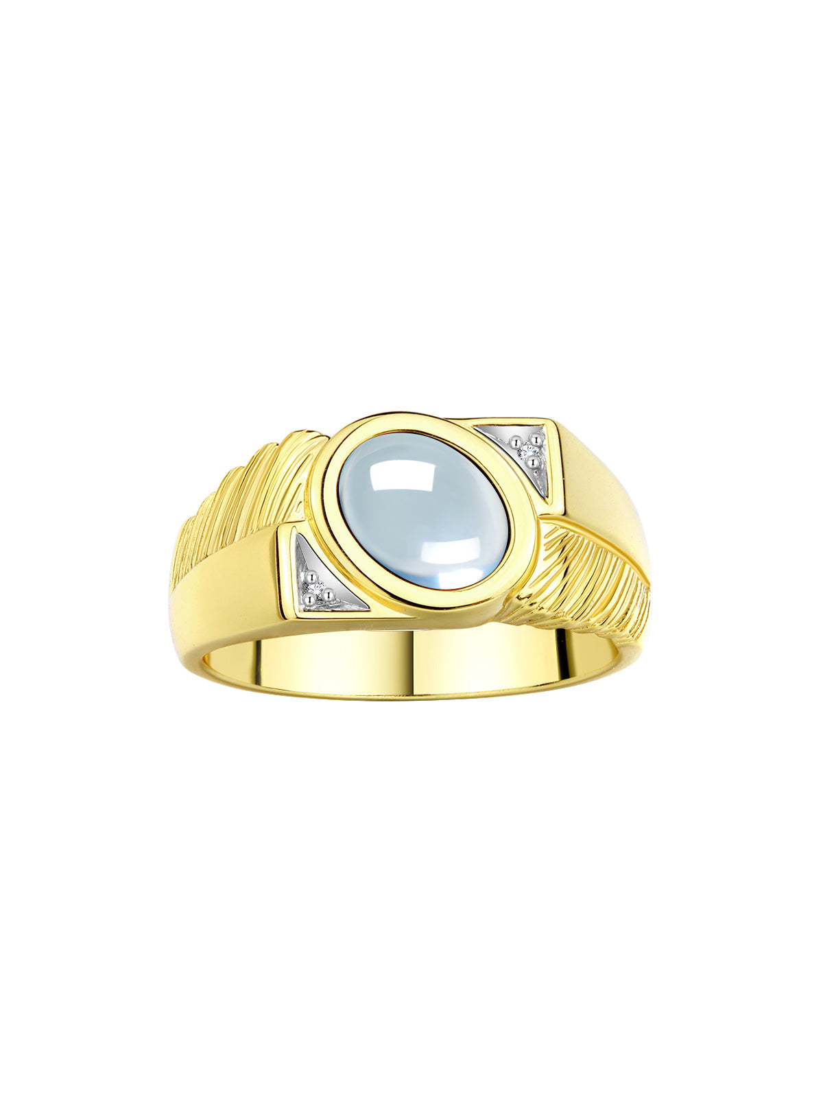 RYLOS Men's Yellow Gold Plated Silver Ring with Oval Cabochon Gem Stone & Diamonds, Sizes 8-13 - Elevate Your Style!