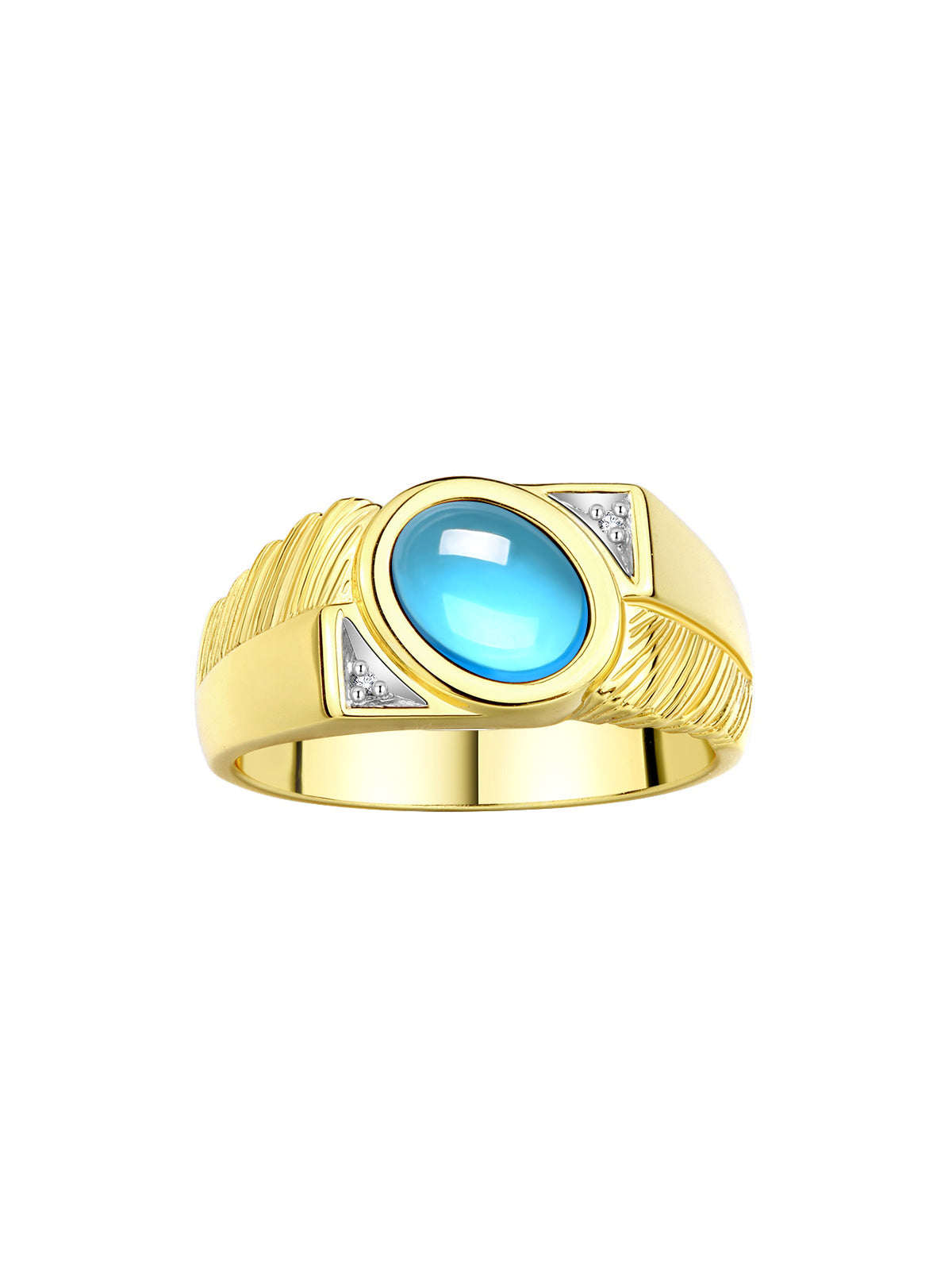 RYLOS Men's Yellow Gold Plated Silver Ring with Oval Cabochon Gem Stone & Diamonds, Sizes 8-13 - Elevate Your Style!