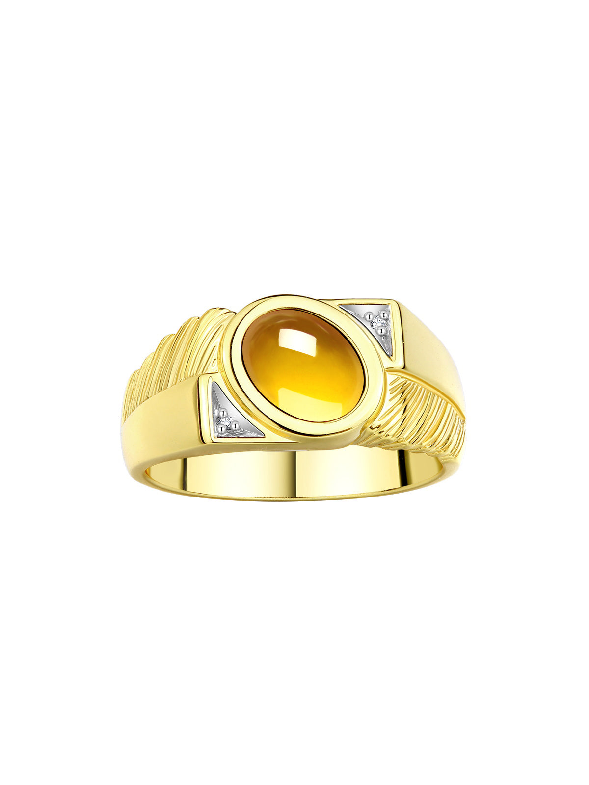 RYLOS Men's Yellow Gold Plated Silver Ring with Oval Cabochon Gem Stone & Diamonds, Sizes 8-13 - Elevate Your Style!
