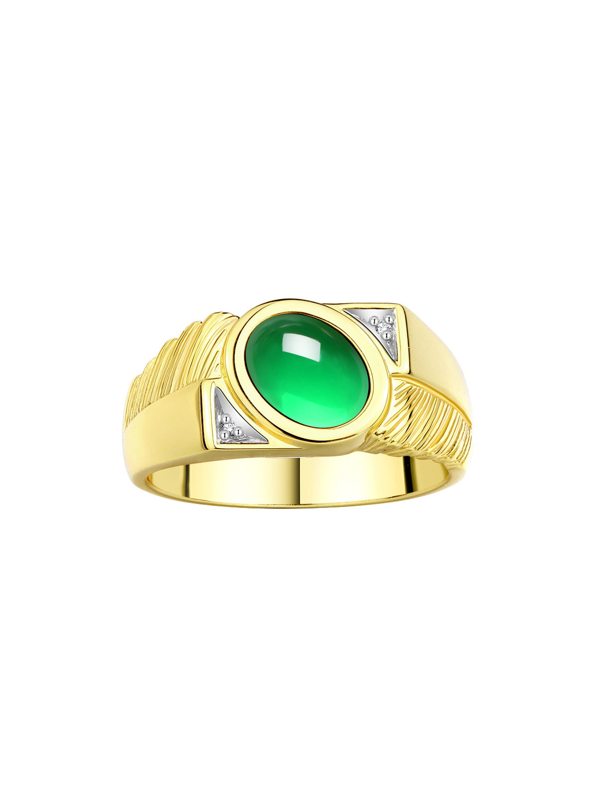 RYLOS Men's Yellow Gold Plated Silver Ring with Oval Cabochon Gem Stone & Diamonds, Sizes 8-13 - Elevate Your Style!