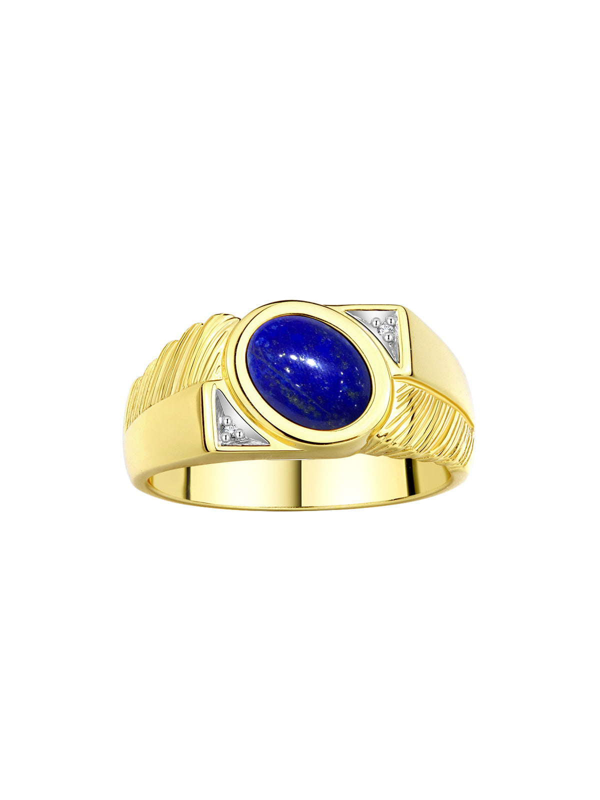 RYLOS Men's Yellow Gold Plated Silver Ring with Oval Cabochon Gem Stone & Diamonds, Sizes 8-13 - Elevate Your Style!