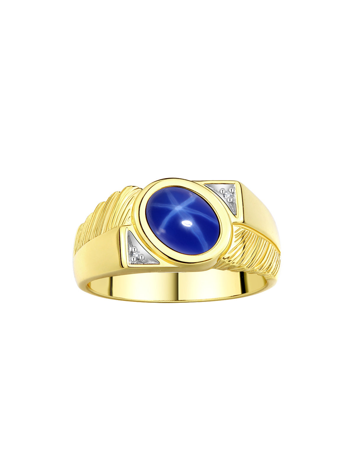 RYLOS Men's Yellow Gold Plated Silver Ring with Oval Cabochon Gem Stone & Diamonds, Sizes 8-13 - Elevate Your Style!