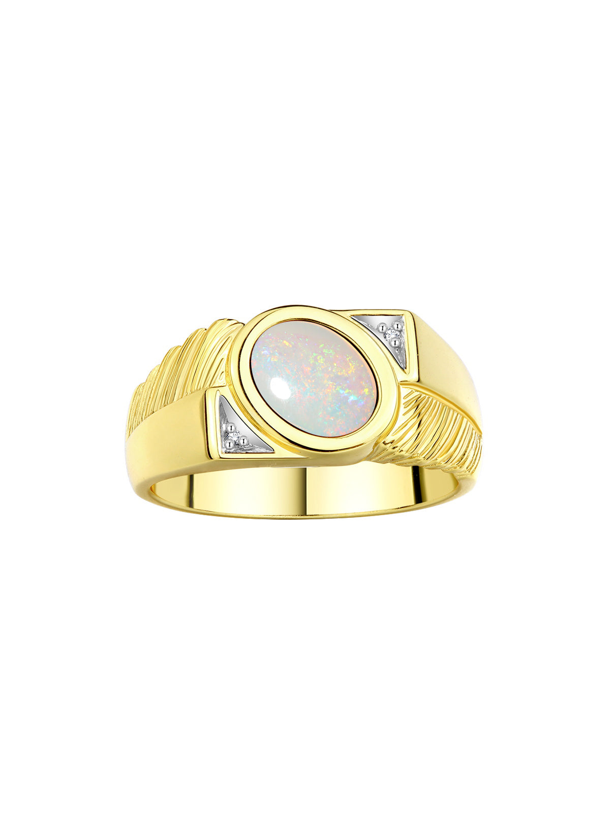RYLOS Men's Yellow Gold Plated Silver Ring with Oval Cabochon Gem Stone & Diamonds, Sizes 8-13 - Elevate Your Style!