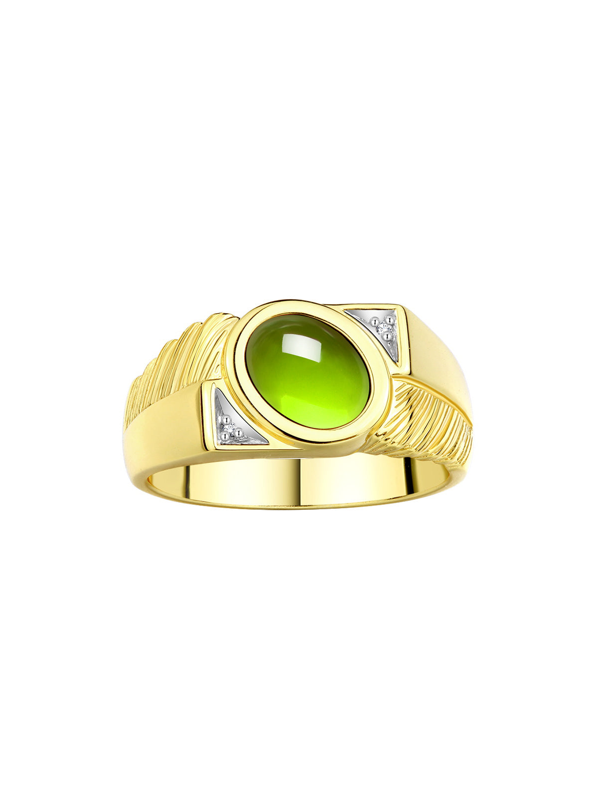 RYLOS Men's Yellow Gold Plated Silver Ring with Oval Cabochon Gem Stone & Diamonds, Sizes 8-13 - Elevate Your Style!