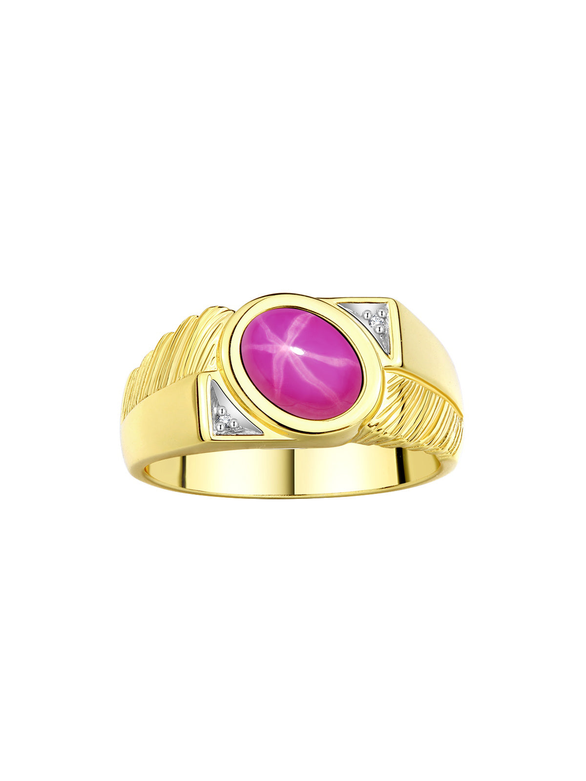 RYLOS Men's Yellow Gold Plated Silver Ring with Oval Cabochon Gem Stone & Diamonds, Sizes 8-13 - Elevate Your Style!