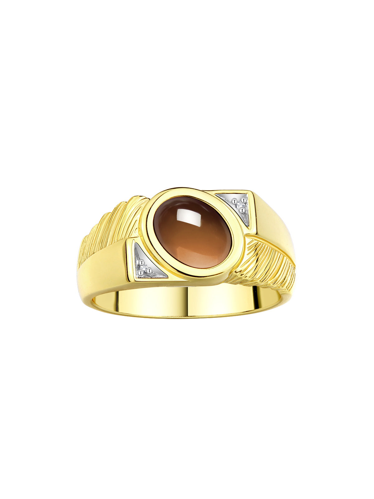RYLOS Men's Yellow Gold Plated Silver Ring with Oval Cabochon Gem Stone & Diamonds, Sizes 8-13 - Elevate Your Style!