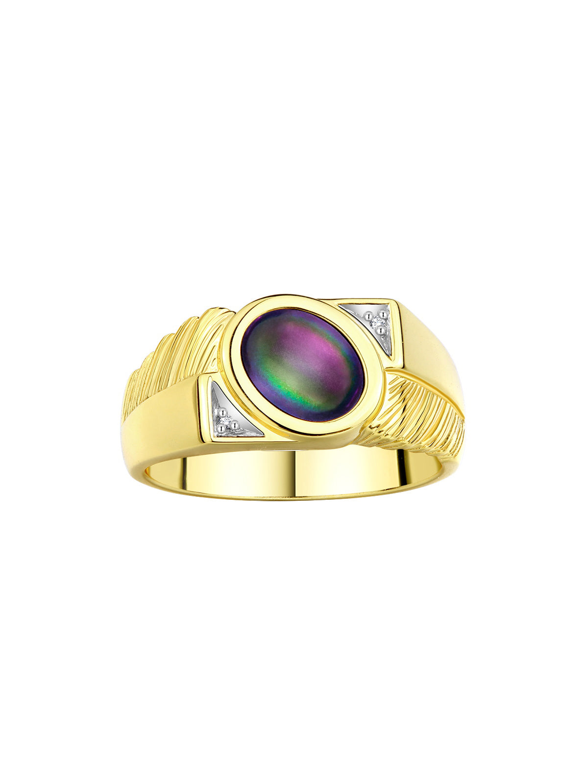 RYLOS Men's Yellow Gold Plated Silver Ring with Oval Cabochon Gem Stone & Diamonds, Sizes 8-13 - Elevate Your Style!