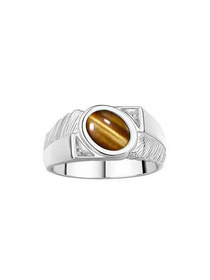 RYLOS Men's 14K White Gold Ring with Oval Cabochon Gem Stone & Diamonds, Sizes 8-13 - Elevate Your Style!