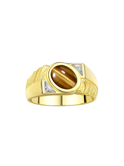RYLOS Men's 14K Yellow Gold Ring with Oval Cabochon Gem Stone & Diamonds, Sizes 8-13 - Elevate Your Style!