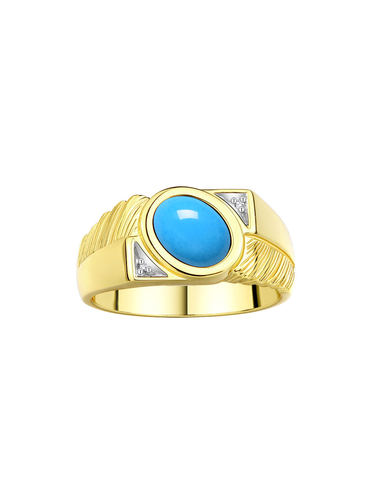 RYLOS Men's Yellow Gold Plated Silver Ring with Oval Cabochon Gem Stone & Diamonds, Sizes 8-13 - Elevate Your Style!
