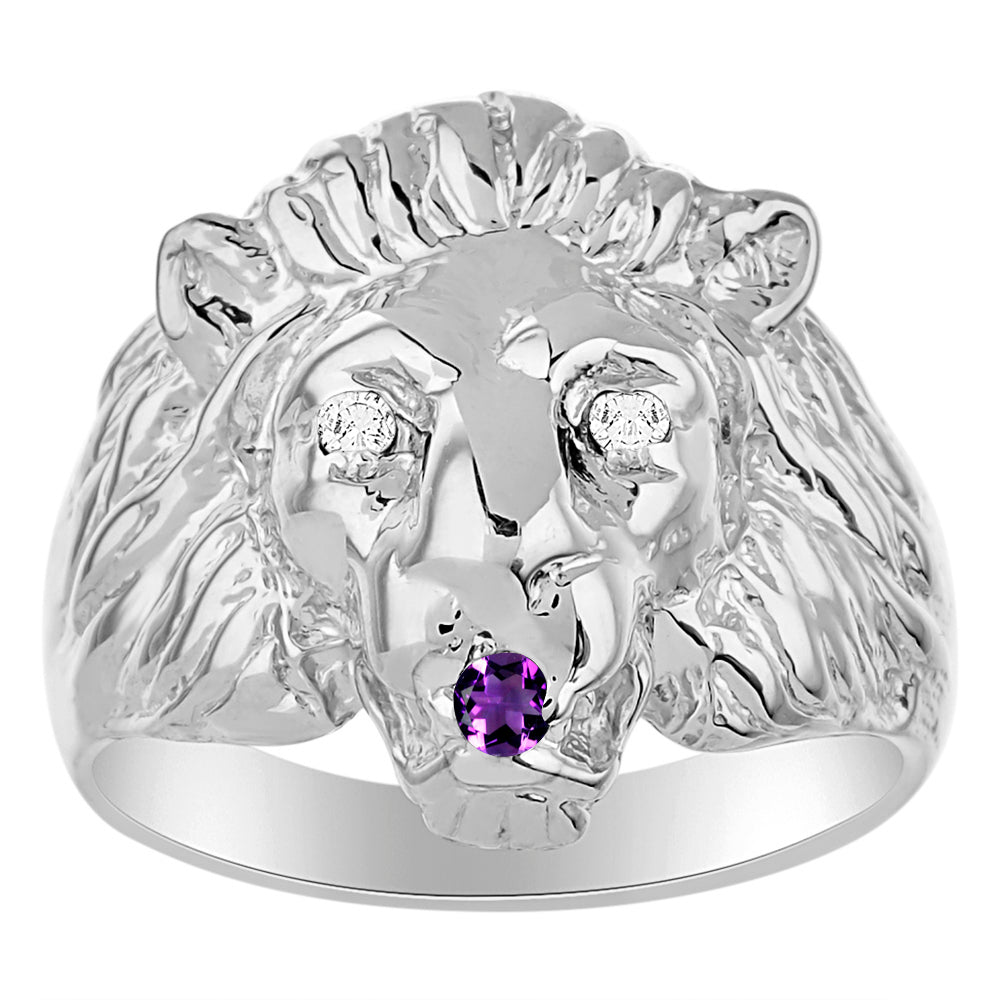 RYLOS Lion Head Ring with Color Stones in Eyes & Diamond in the Mouth – Fun Designer Rings in Sizes 8-13 in Sterling Silver