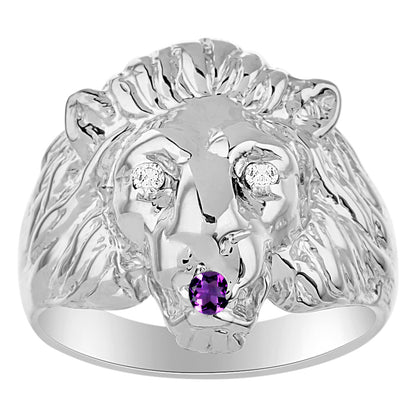 RYLOS Lion Head Ring with Color Stones in Eyes & Diamond in the Mouth – Fun Designer Rings in Sizes 8-13 in Sterling Silver