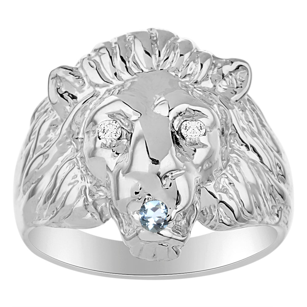 RYLOS Lion Head Ring with Color Stones in Eyes & Diamond in the Mouth – Fun Designer Rings in Sizes 8-13 in Sterling Silver