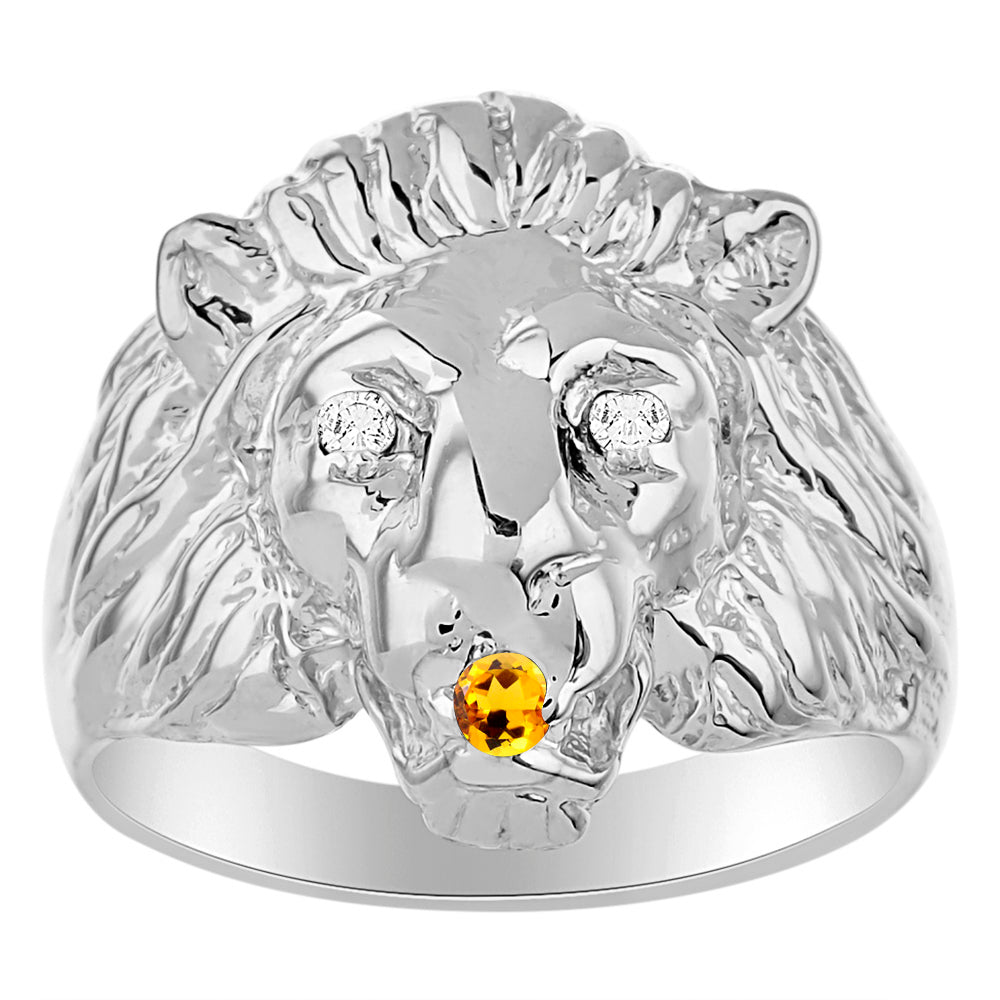 RYLOS Lion Head Ring with Color Stones in Eyes & Diamond in the Mouth – Fun Designer Rings in Sizes 8-13 in Sterling Silver