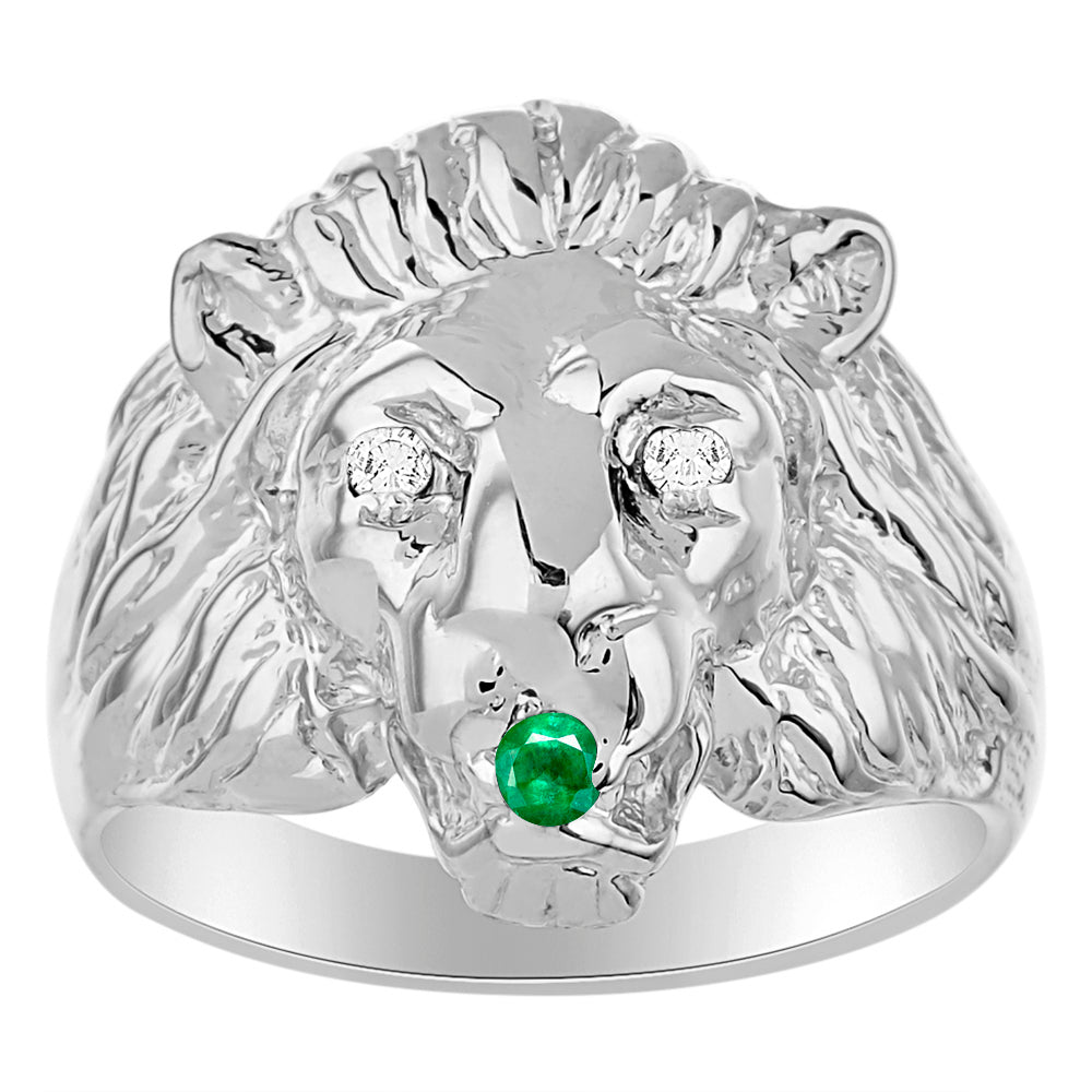 RYLOS Lion Head Ring with Color Stones in Eyes & Diamond in the Mouth – Fun Designer Rings in Sizes 8-13 in Sterling Silver
