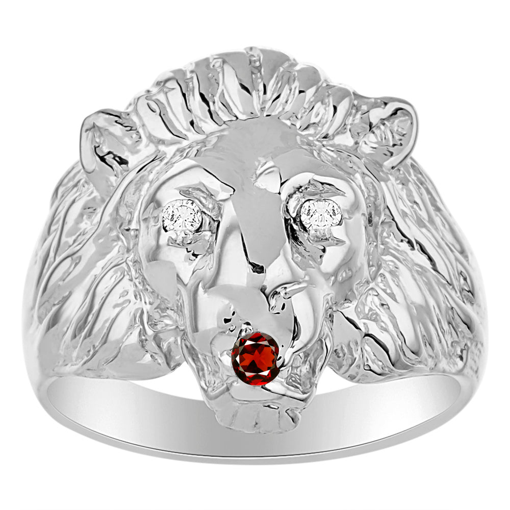RYLOS Lion Head Ring with Color Stones in Eyes & Diamond in the Mouth – Fun Designer Rings in Sizes 8-13 in Sterling Silver
