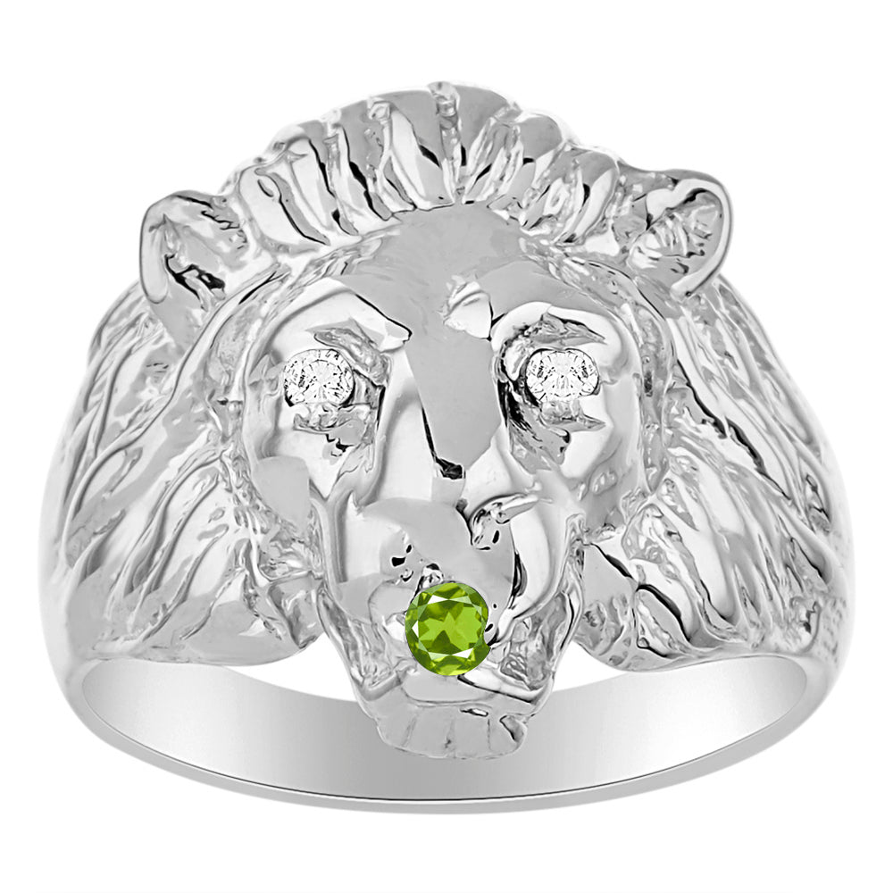 RYLOS Lion Head Ring with Color Stones in Eyes & Diamond in the Mouth – Fun Designer Rings in Sizes 8-13 in Sterling Silver