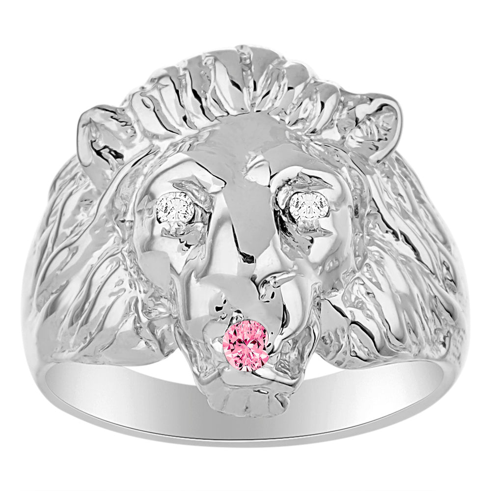 RYLOS Lion Head Ring with Color Stones in Eyes & Diamond in the Mouth – Fun Designer Rings in Sizes 8-13 in Sterling Silver