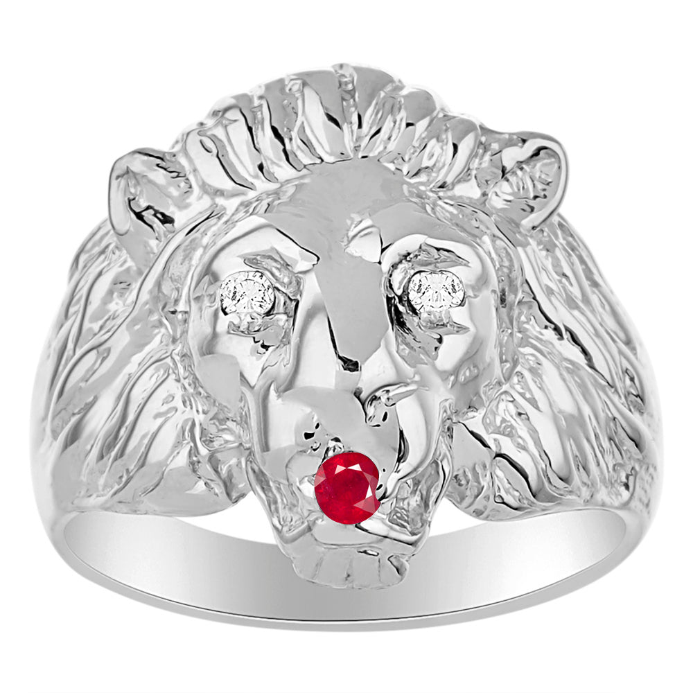 RYLOS Lion Head Ring with Color Stones in Eyes & Diamond in the Mouth – Fun Designer Rings in Sizes 8-13 in Sterling Silver